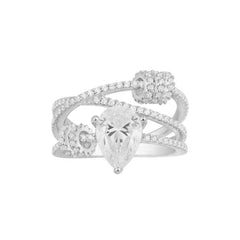 Fancy Pear Zircon Silver Anti Tarnish Free Size Ring for Women