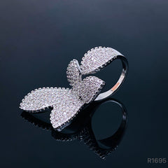 Butterfly Flower Cubic Zirconia Silver Free Size Ring for Women