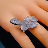 Butterfly Flower Cubic Zirconia Silver Free Size Ring for Women