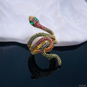 Rainbow Multi Color Snake 18K Gold Free Size Ring for Women