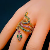 Rainbow Multi Color Snake 18K Gold Free Size Ring for Women