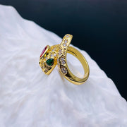 Snake Ruby Red Green Cubic Zirconia 18K Gold Free Size Ring for Women