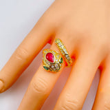 Snake Ruby Red Green Cubic Zirconia 18K Gold Free Size Ring for Women