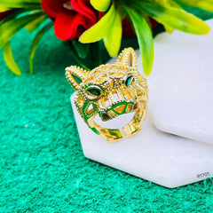 Tiger Panther Cubic Zirconia 18K Gold Anti Tarnish Open Back Ring for Women