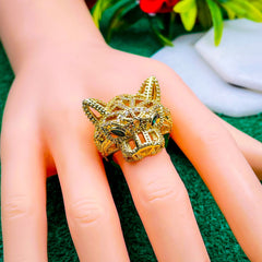 Tiger Panther Cubic Zirconia 18K Gold Anti Tarnish Open Back Ring for Women