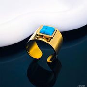 Turquoise Smart 18K Gold Stainless Steel Open Back Band Ring for Women