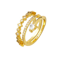 Triple Layer Fancy Cubic Zirconia 18K Gold Free Size Ring for Women