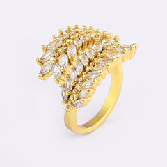 Marquise Double Leaf 18K Gold Free Size Ring for Women