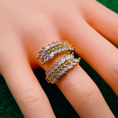 Marquise Double Leaf 18K Gold Free Size Ring for Women