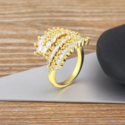Marquise Double Leaf 18K Gold Free Size Ring for Women