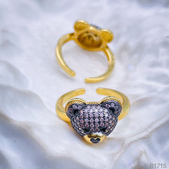 Pink Teddy Bear Cubic Zirconia 18K Gold Free Size Ring for Women