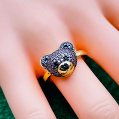 Pink Teddy Bear Cubic Zirconia 18K Gold Free Size Ring for Women
