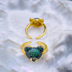 Pink Teddy Bear Cubic Zirconia 18K Gold Free Size Ring for Women