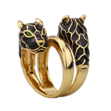 Dual Black Panther 18K Gold Free Size Ring for Women