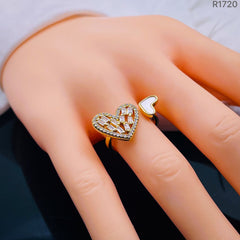 Dual Heart Love Dainty Mother of Pearl Cubic Zirconia Free Size Adjustable Ring for Women