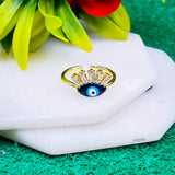 Blue Eye Lash Evil Eye Cubic Zirconia 18K Gold Free Size Ring for Women