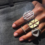 Origami Triangle Cut Out 18K Glossy Gold Anti Tarnish Free Size Ring for Women