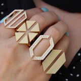 Origami Triangle Cut Out 18K Glossy Gold Anti Tarnish Free Size Ring for Women