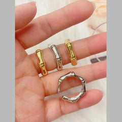 Bamboo 18K Gold Glossy Anti Tarnish Free Size Open Back Ring For Women