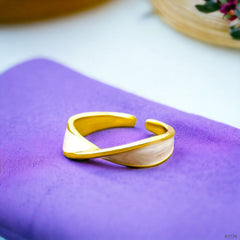 White Enamel Ribbon Cross Over 18K Gold Anti Tarnish Open Back Ring for Women