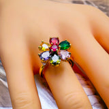 Multi Color Flower 18K Gold Anti Tarnish Free Size Ring for Women