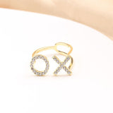 Hug and Kiss XO Cubic Zirconia 18 Gold Anti Tarnish Free Size Ring for Women