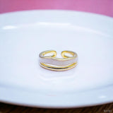 Uneven Twin Layer White Enamel 18 Gold Anti Tarnish Free Size Ring for Women