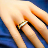 Uneven Twin Layer White Enamel 18 Gold Anti Tarnish Free Size Ring for Women