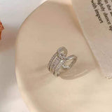 Triple Belt Buckle Cubic Zirconia Silver Anti Tarnish Free Size Ring for Women