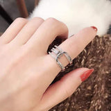 Triple Belt Buckle Cubic Zirconia Silver Anti Tarnish Free Size Ring for Women