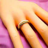 Twin Band Layer White Enamel 18 Gold Anti Tarnish Free Size Ring for Women