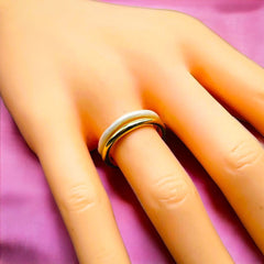 Twin Band Layer White Enamel 18 Gold Anti Tarnish Free Size Ring for Women