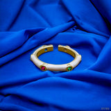 White Enamel Multi Color Zircons 18K Gold Anti Tarnish Band Free Size Ring for Women