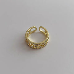 Twin Layer Bezel Cubic Zirconia 18K Gold Anti Tarnish Open Back Free Size Ring for Women