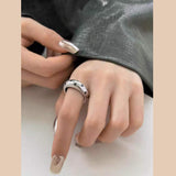 Black Star Glossy Silver Open Back Free Size Band Ring for Women