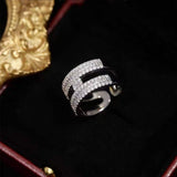 H Dual Layer Baguette Cubic Zirconia Silver Anti Tarnish Free Size Ring for Women
