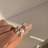 Curly Twisted Frosted Silver Anti Tarnish Open Back Free Size Ring for Women