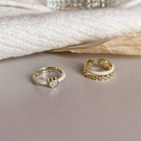 Dual Layer White Enamel Geometric 18K Gold Anti Tarnish Free Size Ring for Women