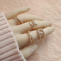 Cross Over Cubic Zirconia 18K Gold Anti Tarnish Adjustable Ring for Women