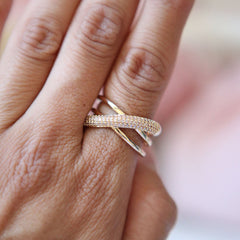 Cross Over Cubic Zirconia 18K Gold Anti Tarnish Adjustable Ring for Women