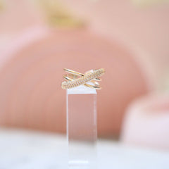 Cross Over Cubic Zirconia 18K Gold Anti Tarnish Adjustable Ring for Women