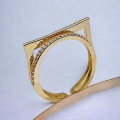 Square Circle Cubic Zirconia 18K Gold Anti Tarnish Adjustable Ring for Women