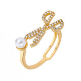 Scissor Pearl Cubic Zirconia 18K Gold Anti Tarnish Free Size Ring for Women