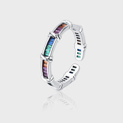 Rainbow Multi Color Silver Anti Tarnish Free Size Adjustable Ring for Women