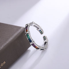 Rainbow Multi Color Silver Anti Tarnish Free Size Adjustable Ring for Women