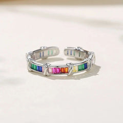 Rainbow Multi Color Silver Anti Tarnish Free Size Adjustable Ring for Women