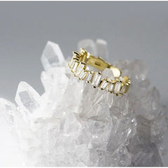 Eternity Baguette Cubic Zirconia 18K Gold Free Size Open Back Ring For Women