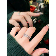 Smart Cubic Zirconia 18K Silver Free Size Open Back Ring For Women