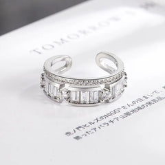 Smart Cubic Zirconia 18K Silver Free Size Open Back Ring For Women