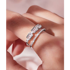 Smart Cubic Zirconia 18K Silver Free Size Open Back Ring For Women